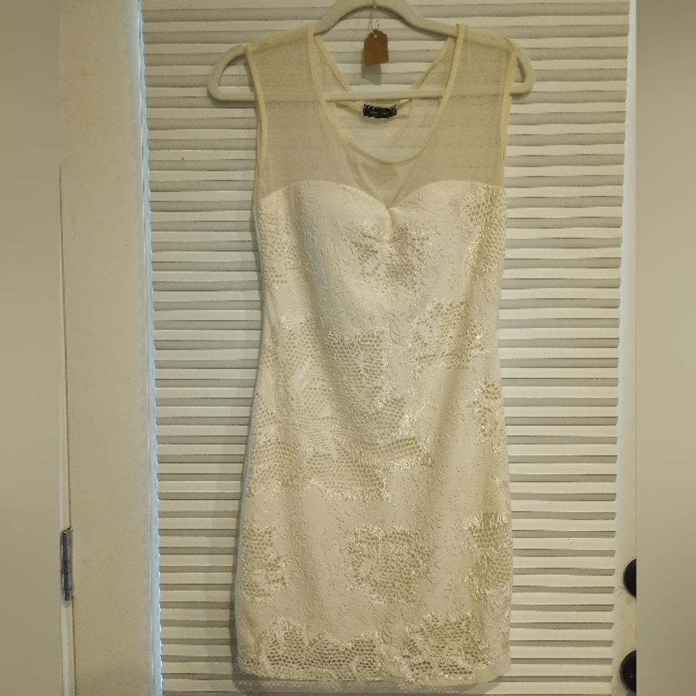 Mock lace stretchy mini cocktail dress